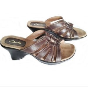 Clarks Leather Wedges Slip On Sandals Shoes